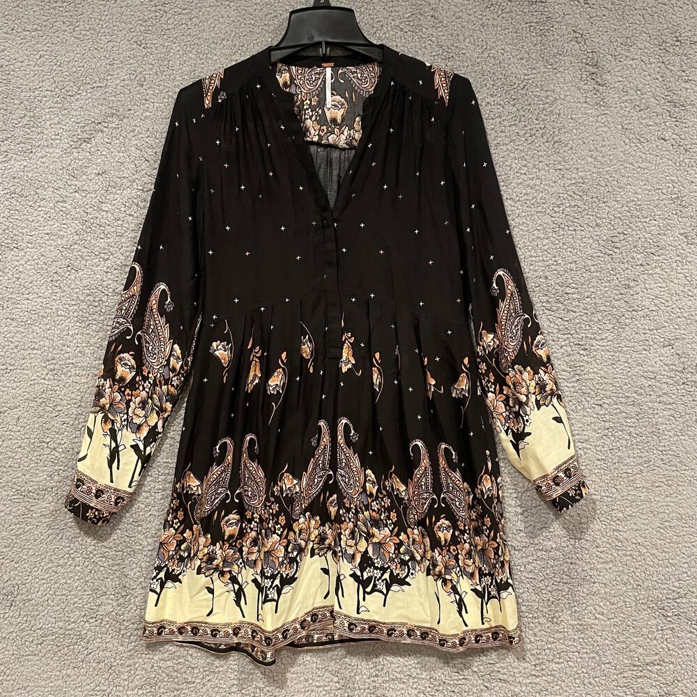 Free People Dress Womens XS Black Cream Sierra Valley Floral Mini ASO Wanda